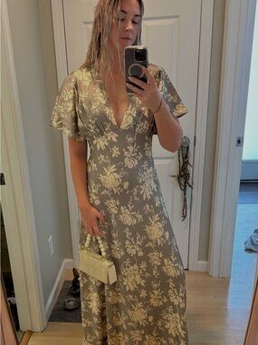 NWT Abercrombie & Fitch Flutter Sleeve Satin Maxi Dress SMALL